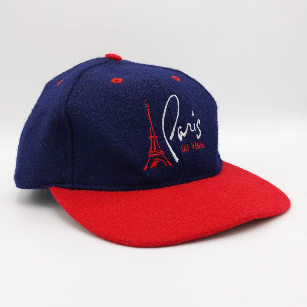 Vintage Paris Las Vegas Wool Trucker Hat Two Tone Vintage 90s Cap Navy Blue Red